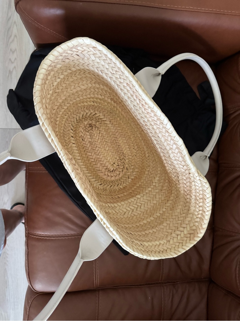 DeMellier Natural Straw Tote with Off White Leather Trim - Picture 5 of 6
